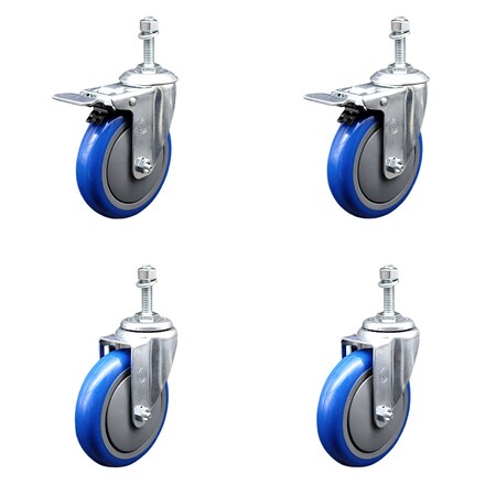 Service Caster 5 Inch Blue Polyurethane Swivel 3/8 Inch Stem Caster Total Lock Brake SCC, 2PK SCC-TSTTL20S514-PPUB-BLUE-381615-2S2